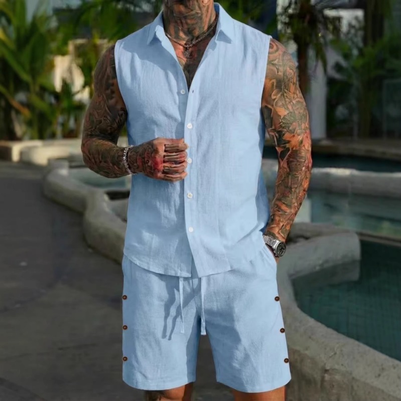 Linen Shorts Men - Conjunto de 2 Piezas para Hombre,