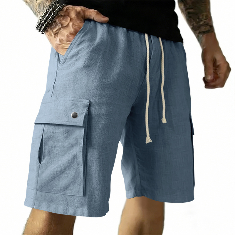 Linen Shorts Men - Pantalones Cortos Multibolsillos Estilo Europeo y