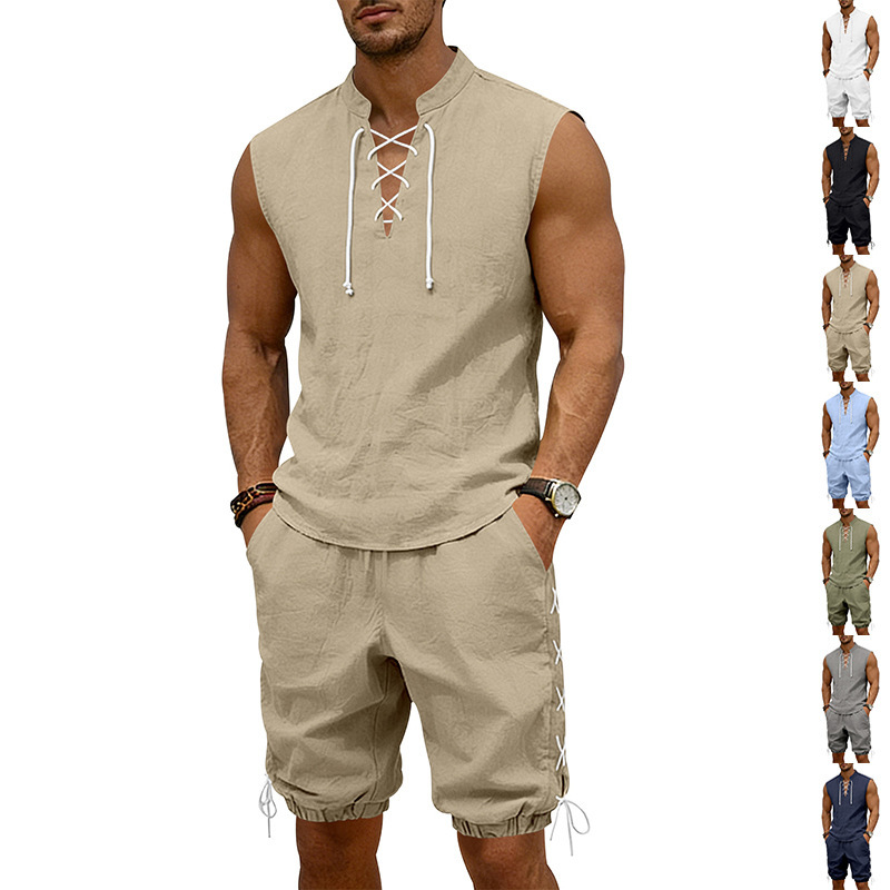 Linen Shorts Men - Conjunto de Pantalones Cortos Deportivos Holgados