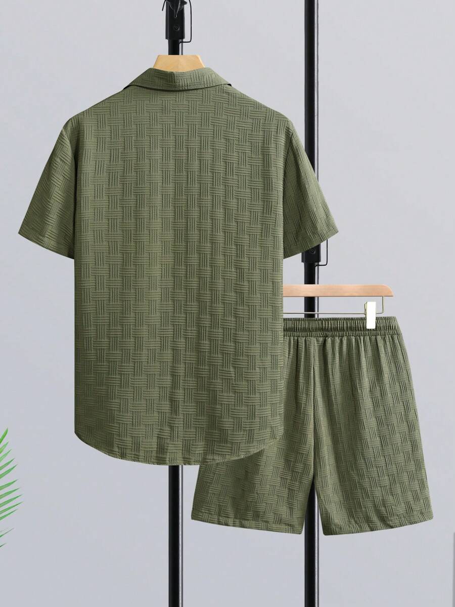 Linen Shorts Men - Conjunto de Camisa de Manga Corta