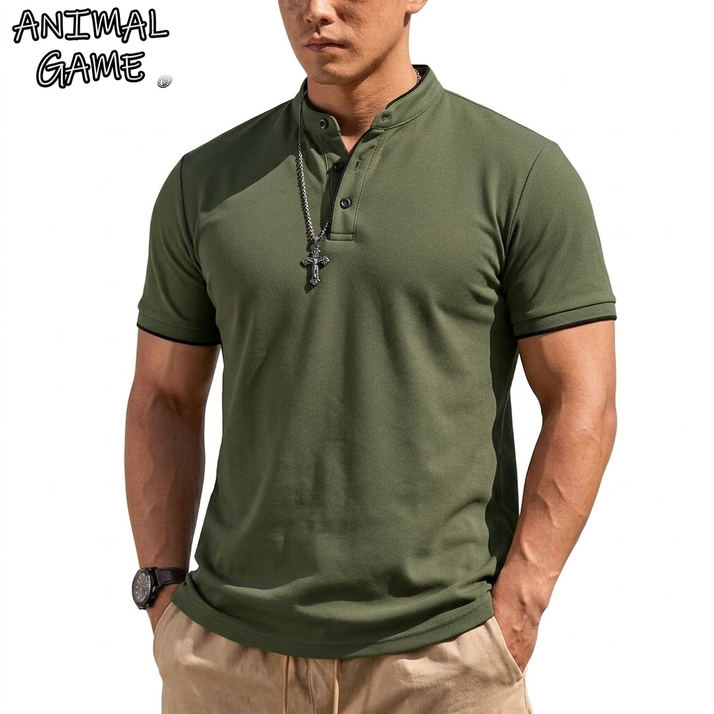 Summer Clothing Guys - Camiseta Henley de Manga Corta para