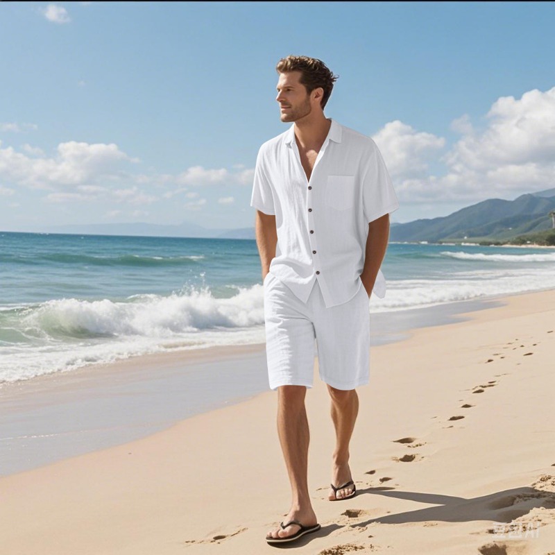 Conjunto de Camisa y Pantalone - Linen Shorts Men reseña y precio