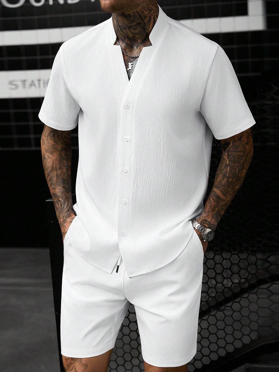Conjunto de Camisa de Manga Co - Linen Shorts Men reseña y precio